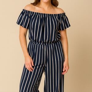 Blue and White Striped Jumpsuit Size Medium